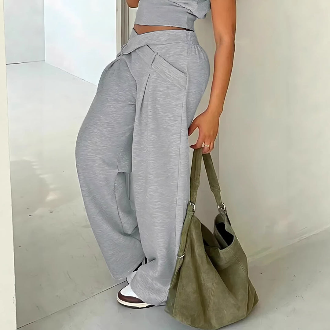 Damen Bequeme Palazzo-Hose mit dekorativem Bindeband und lässigem Schnitt Drune