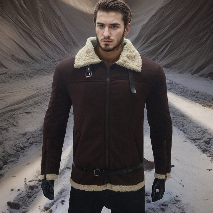 Herren Shearling-Lederjacke mit modernem Design und warmem Futter Drune
