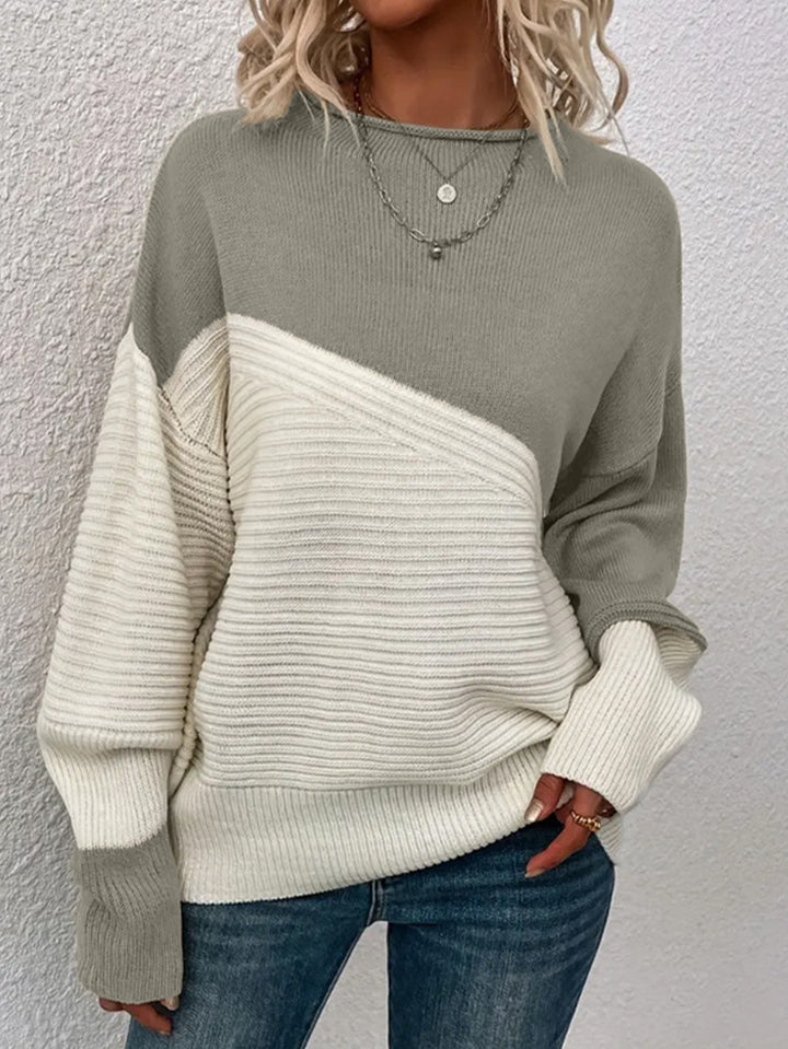 Damen Grobstrickpullover mit modernem Farbblock-Design und lockerer Passform Drune