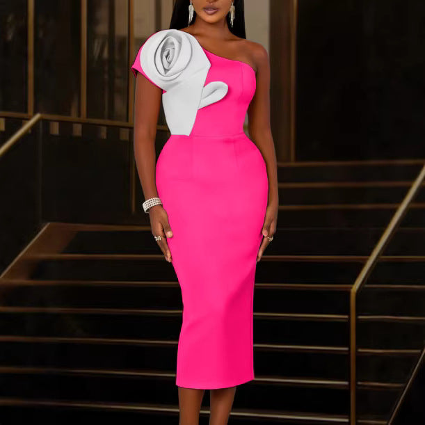 Damen Figurbetontes Cocktailkleid mit asymmetrischem Rüschendesign Drune