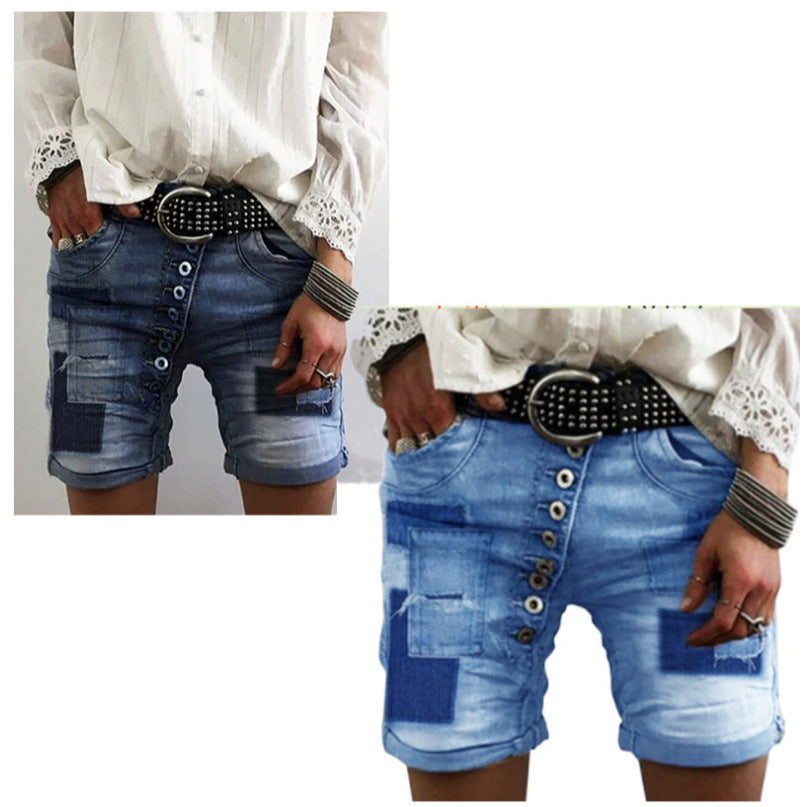 Damen modische Denim-Shorts mit funktionalen Taschen und distressed Akzenten Drune
