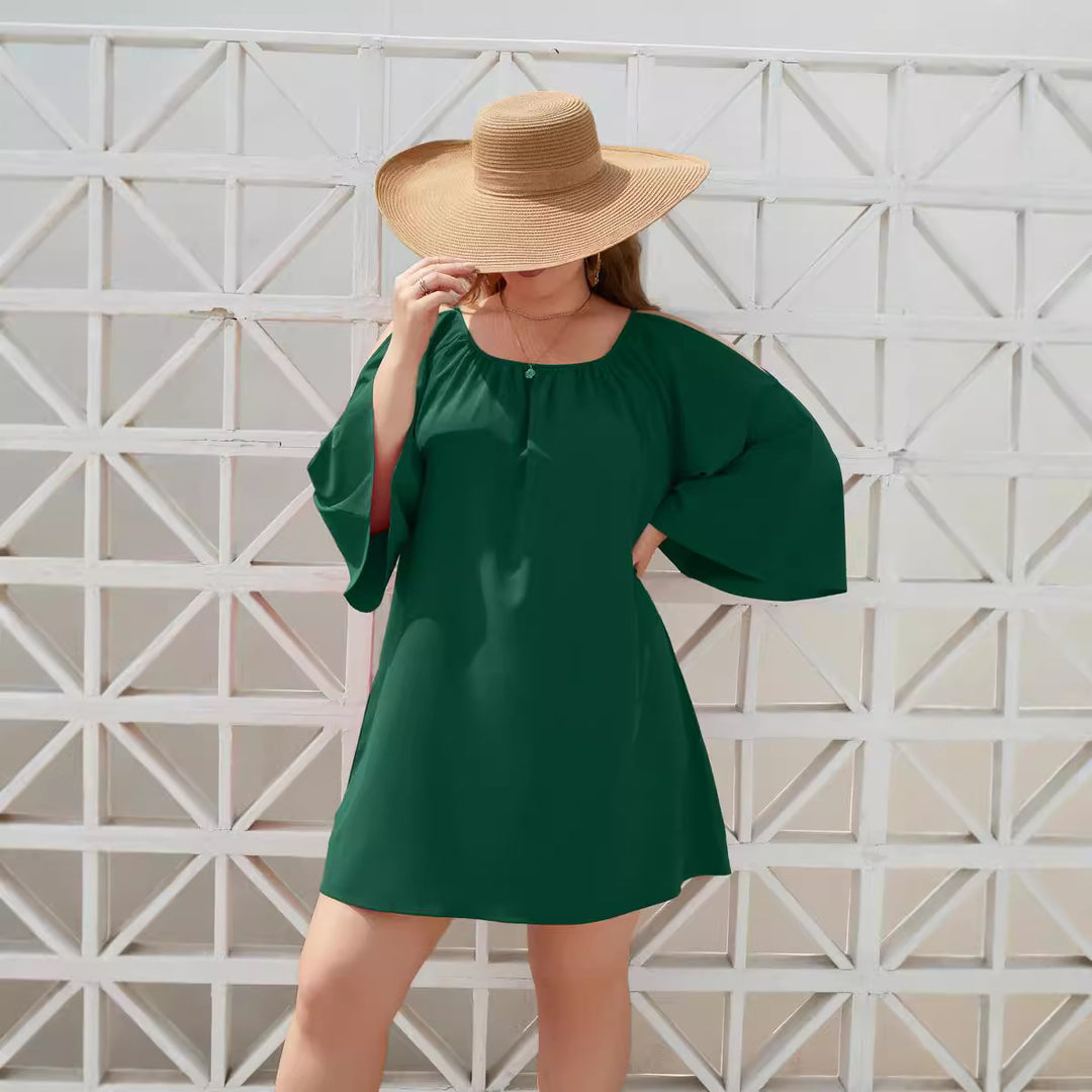 Damen Sommerkleid mit offenem Schulterdesign und voluminösen Ärmeln Drune