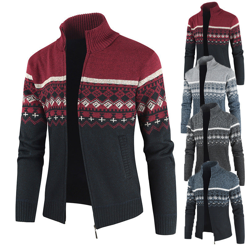 Herren Strickjacke mit Wintermuster und hohem Stehkragen Drune