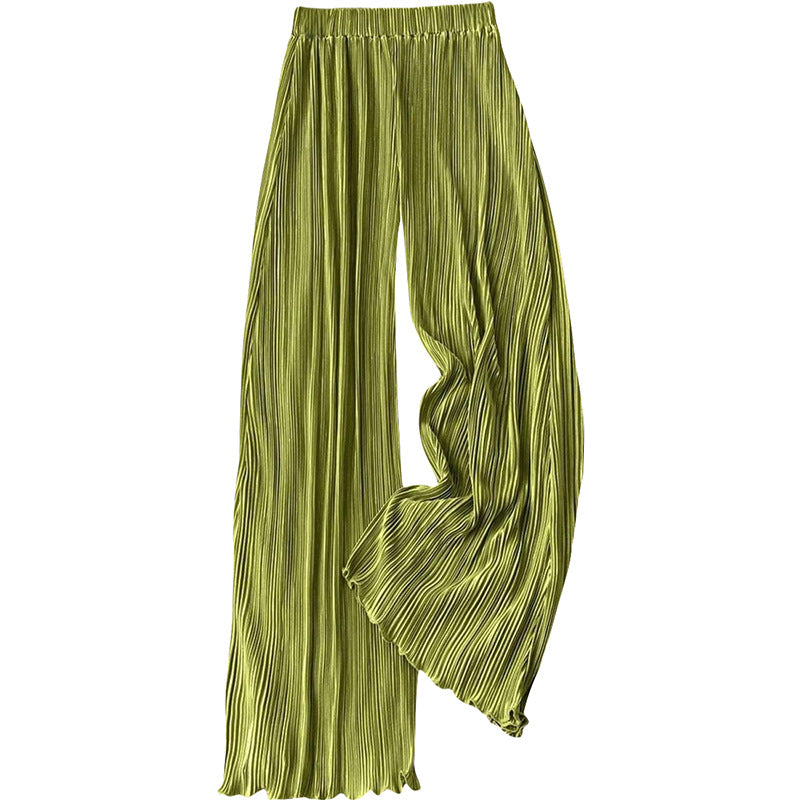 Damen plissierte Sommerhose mit hohem Bund und elastischem Taillenbund Drune