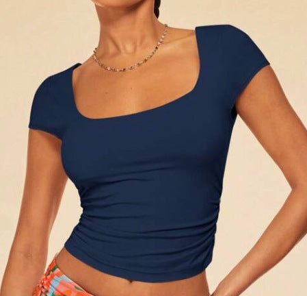 Damen Figurbetontes Kurzarmshirt mit quadratischem Ausschnitt Drune
