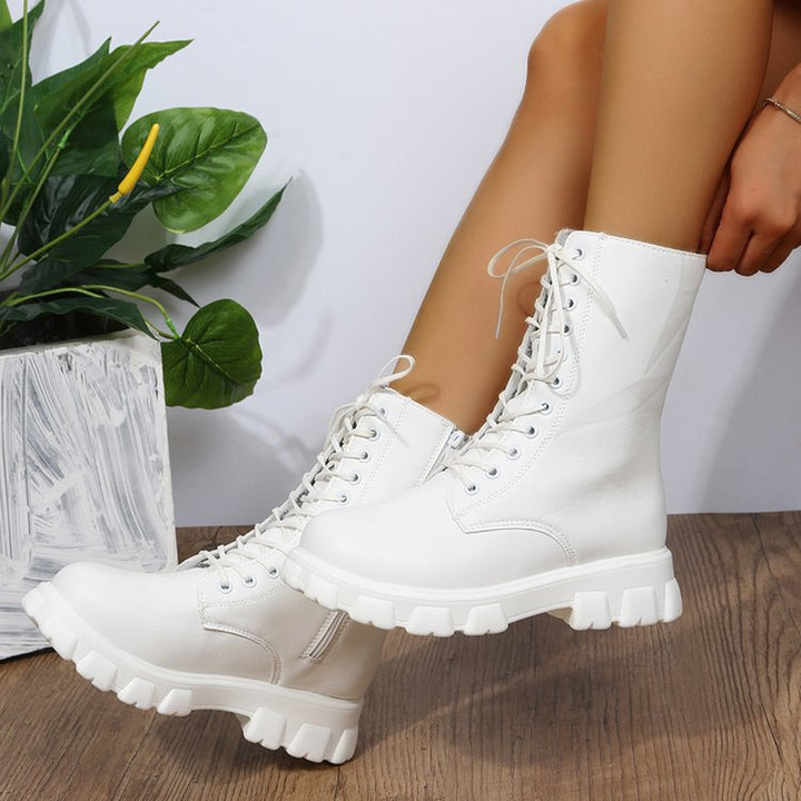 Damen Schnürstiefel mit robustem Profil und modischem Reißverschluss Drune