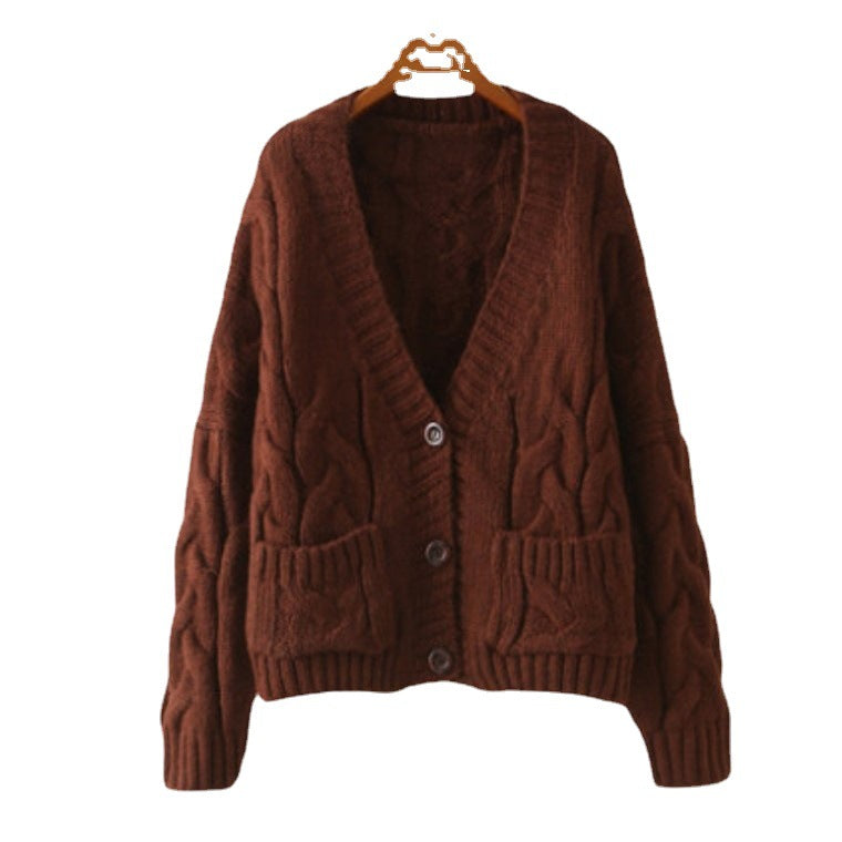 Damen Grobstrick-Cardigan mit knöpfbaren Taschen und V-Ausschnitt Drune