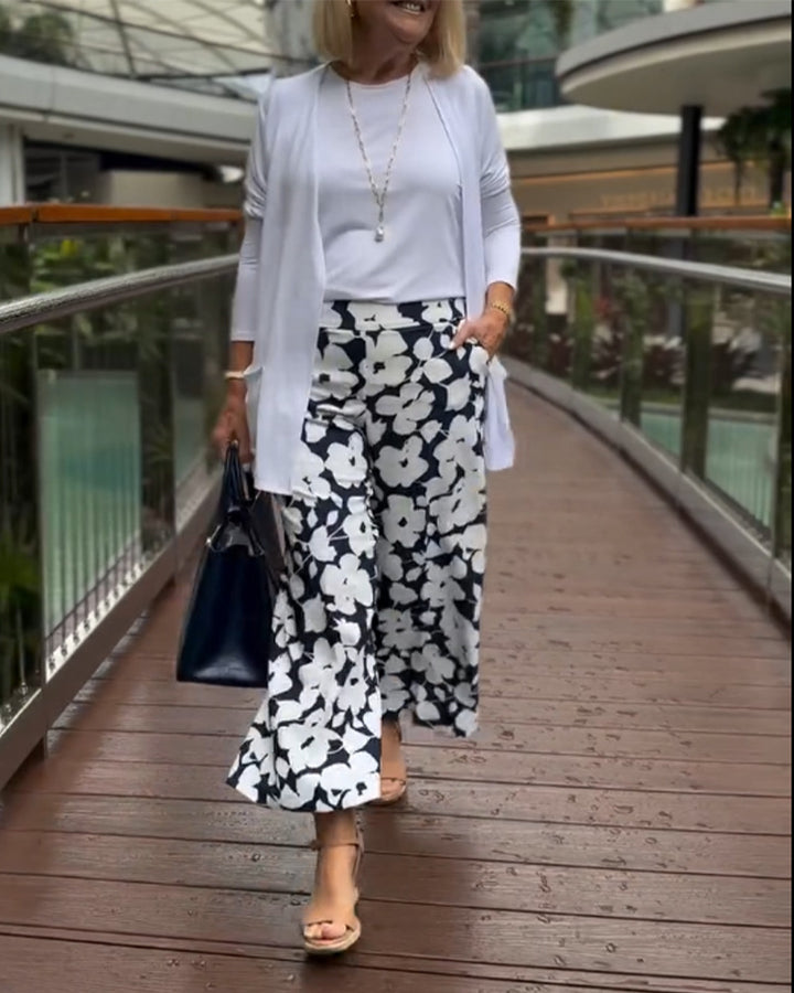Damen weite Sommerhose mit floralem Design und elastischem Bund Drune