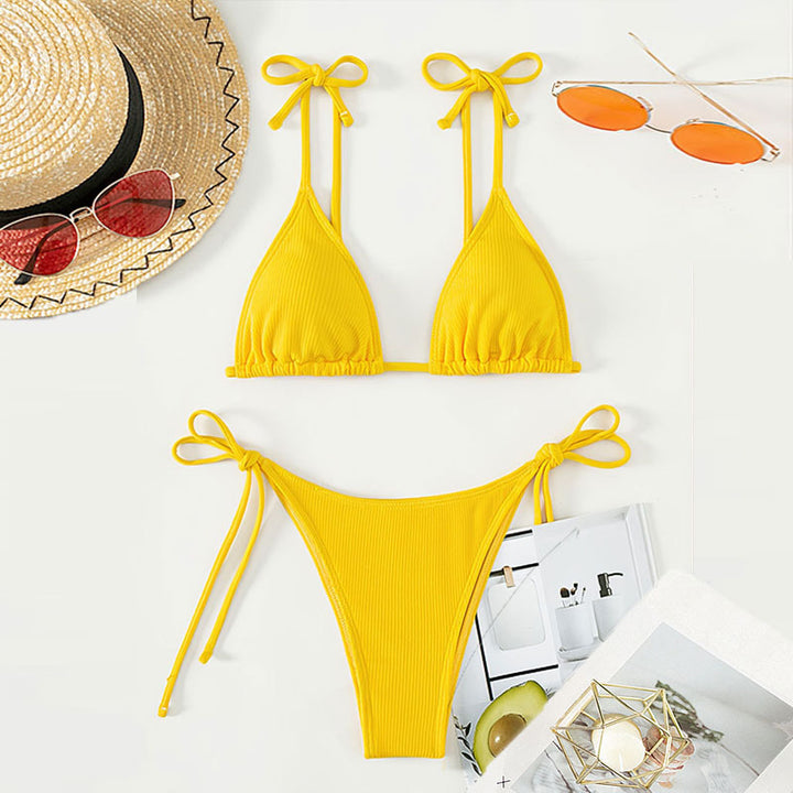 Damen Triangel-Bikini-Set mit verstellbaren Bindebändern und strukturiertem Obermaterial Drune