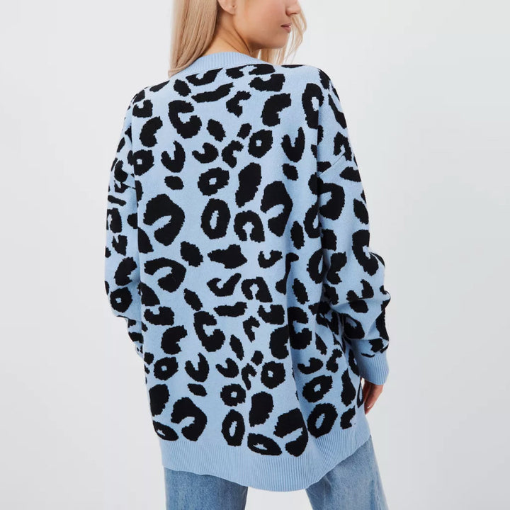 Damen Modischer Grobstrickpullover mit Leopardenmuster Drune