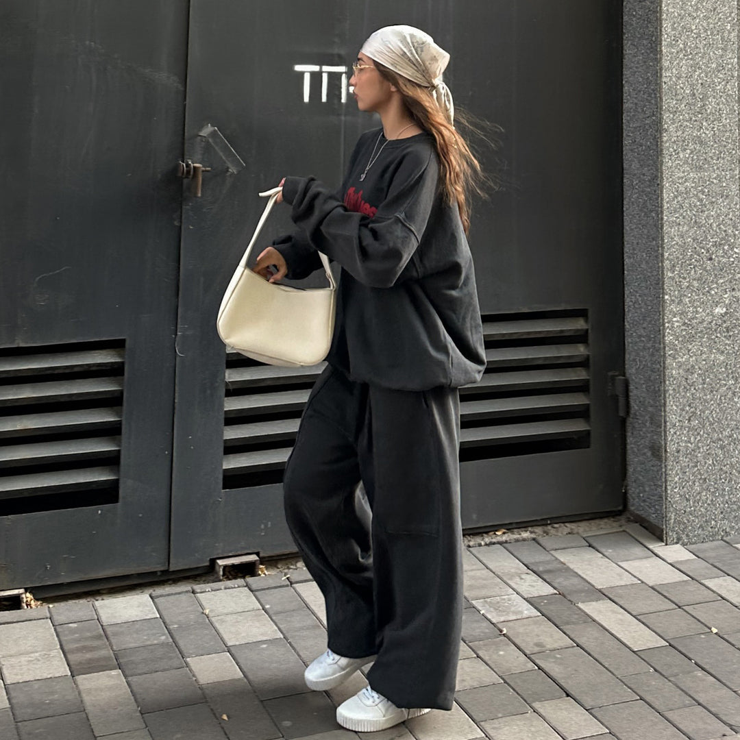 Damen Lässiges Lounge-Set mit Oversized Sweatshirt und weiter Hose Drune
