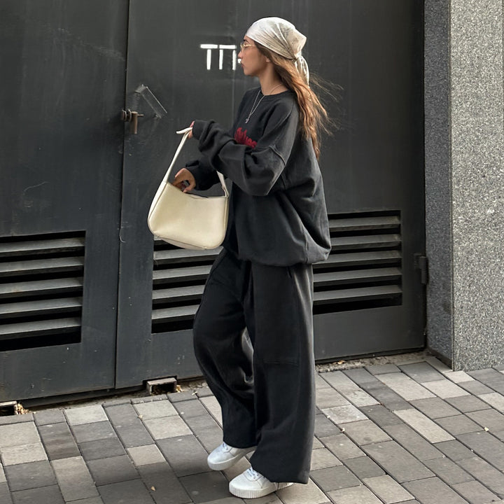 Damen Lässiges Lounge-Set mit Oversized Sweatshirt und weiter Hose Drune