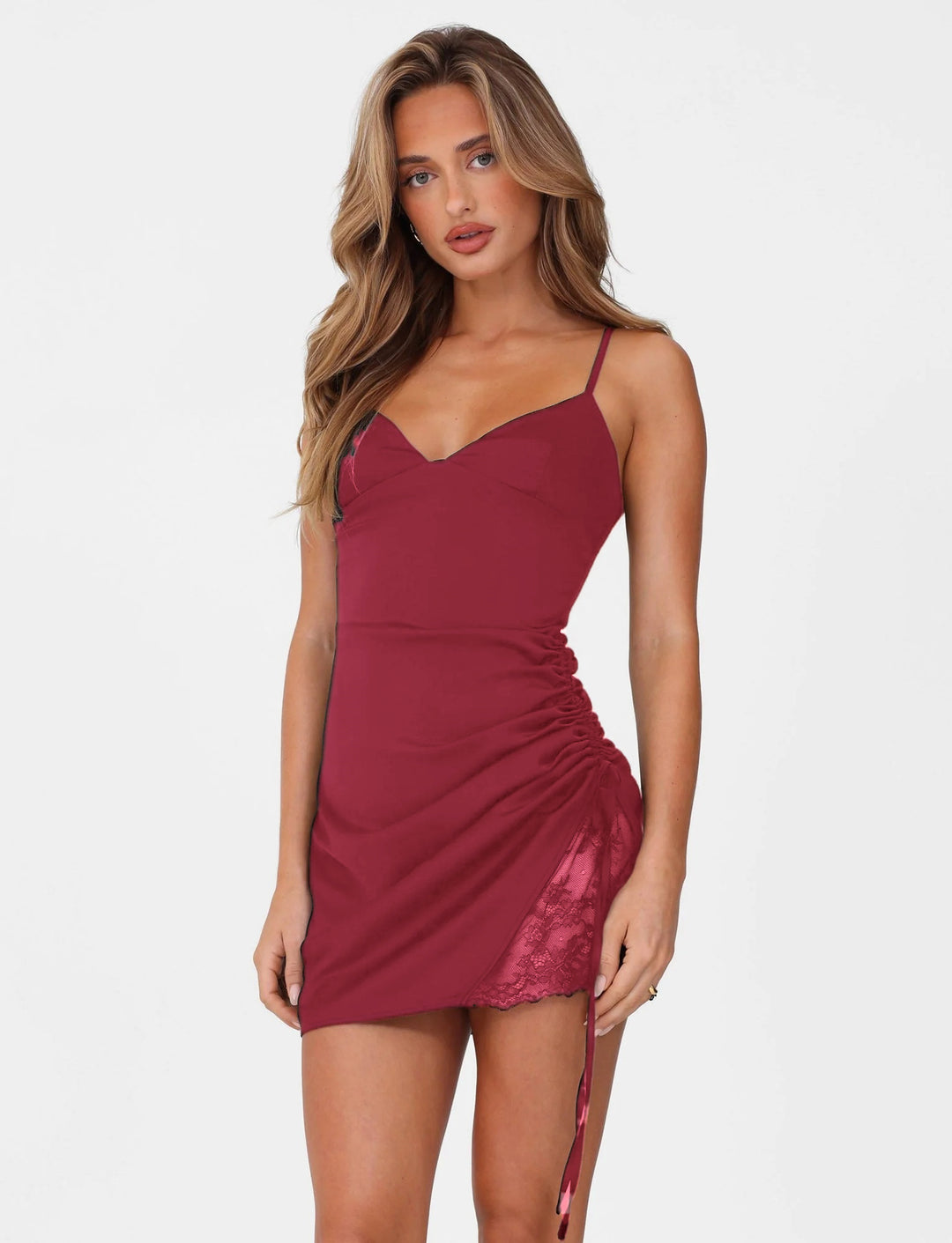 Damen Minikleid mit raffinierten Rüschendetails und verführerischem Spitzenansatz Drune