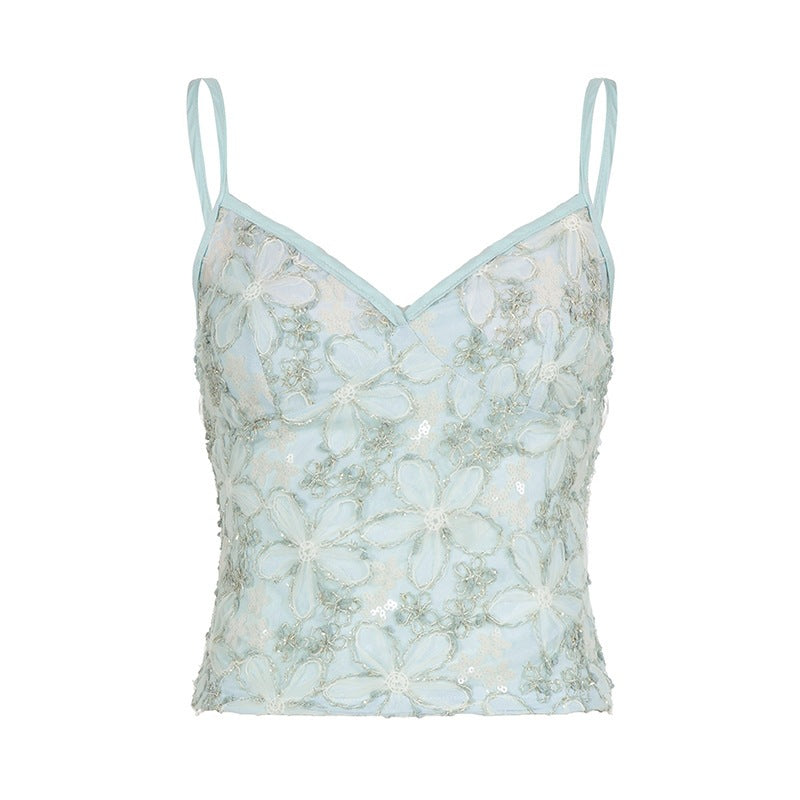 Damen Spitzen-Top mit floraler Gestaltung und raffiniertem V-Ausschnitt Drune
