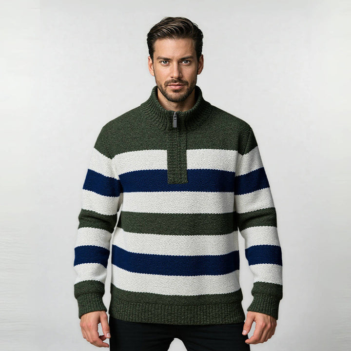 Herren modischer Stehkragen Pullover mit dekorativen Streifen Drune