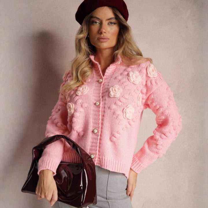 Damen Strickjacke mit floralen Details und Knopfverschluss Drune