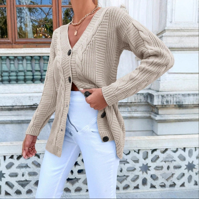 Damen Strickjacke mit Kabelmuster und klassischen Knopfdetails Drune