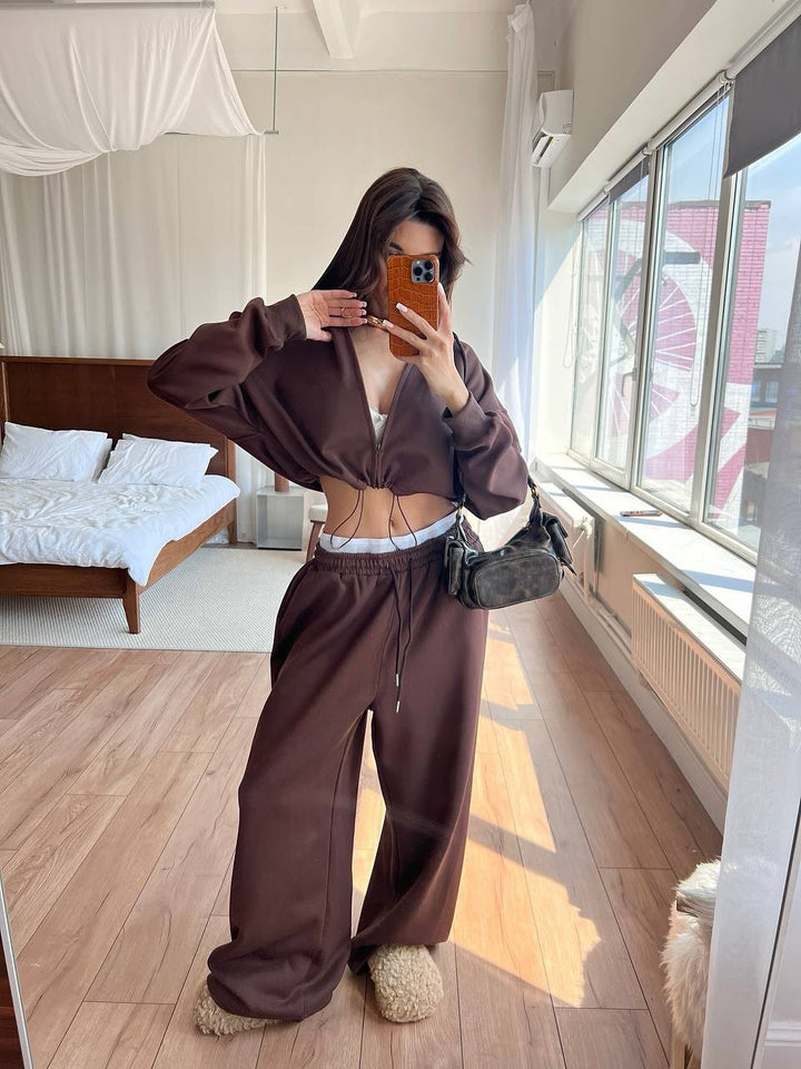 Damen cropped Hoodie und entspannte Sweatpants Set Drune