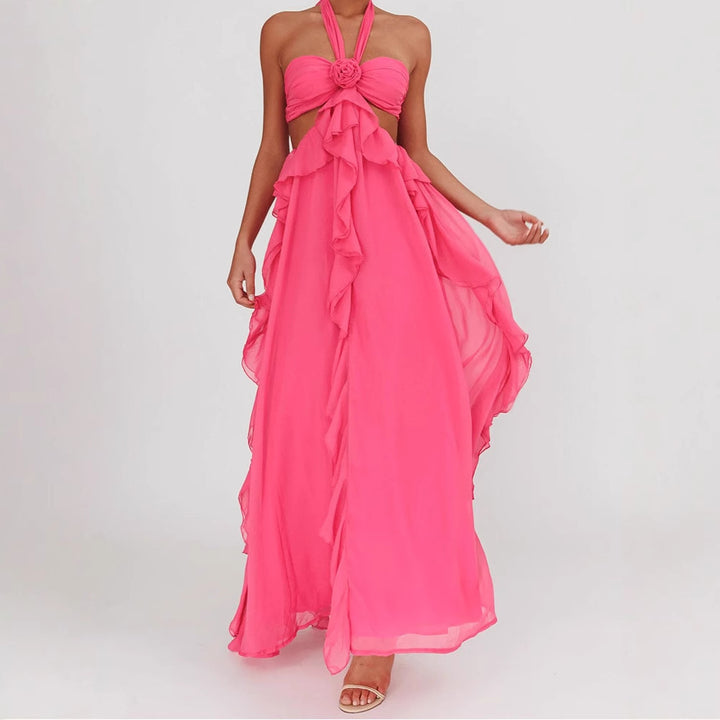 Damen Maxikleid mit Rüschen und Bandeau-Ausschnitt Drune