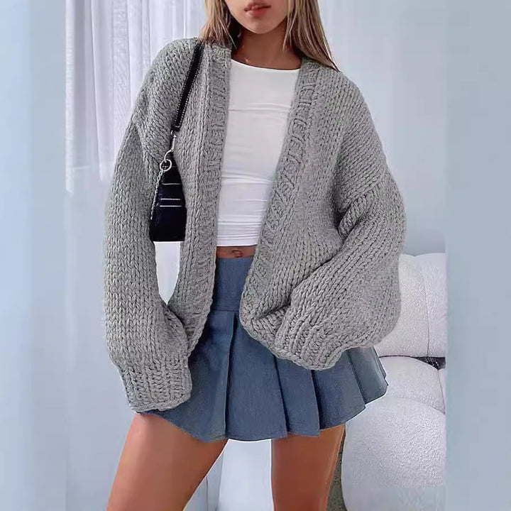 Damen weicher Strick-Cardigan mit voluminösen Ärmeln und offener Front Drune