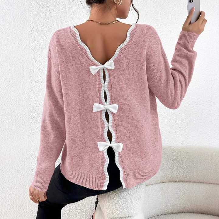 Damen gemütlicher Strickpullover mit dekorativen Schleifen Drune