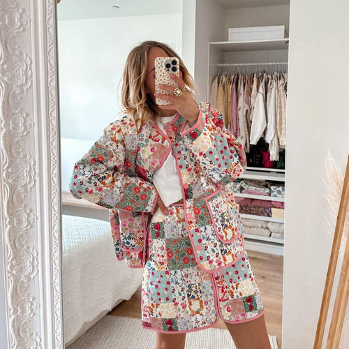 Damen Patchwork Rock mit Reißverschluss und seitlichen Taschen Drune
