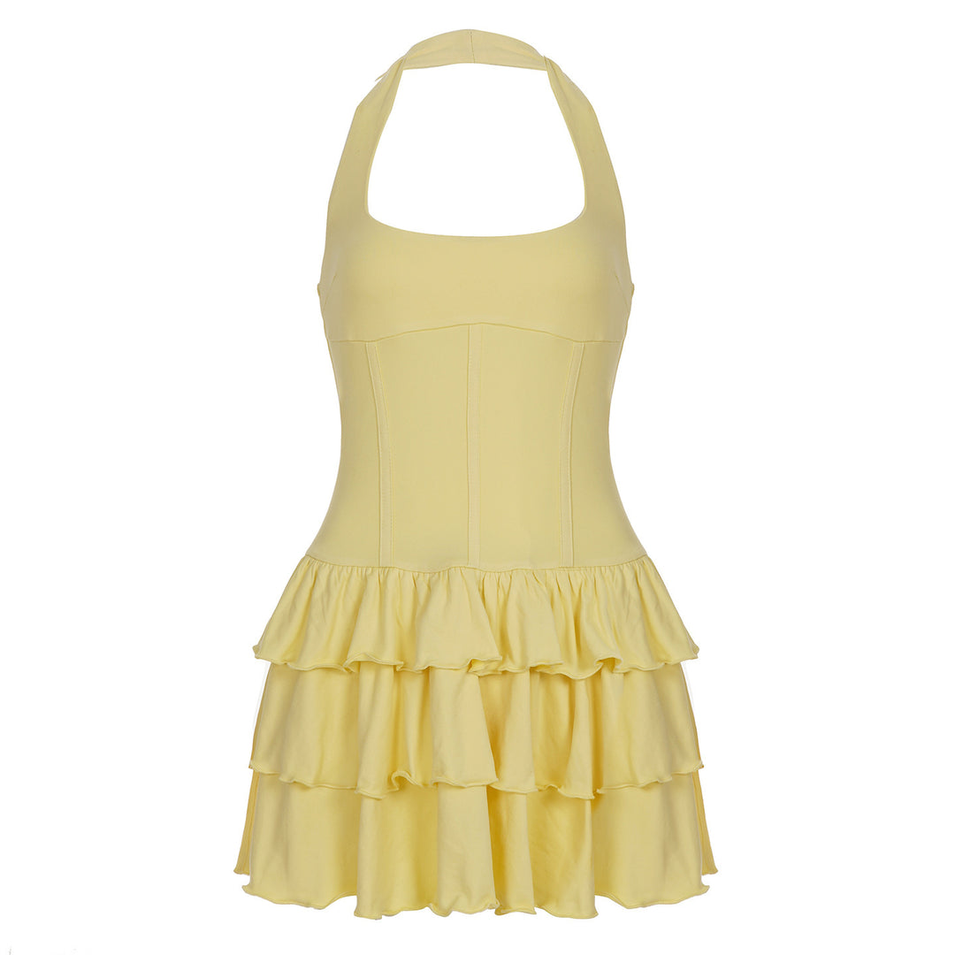 Damen Rapunzel-Kleid mit voluminösem Rüschendesign und tiefem Halterneck Drune