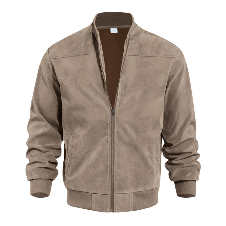 Herren lässige Lederjacke mit asymmetrischem Schnitt und Rippenbündchen Drune
