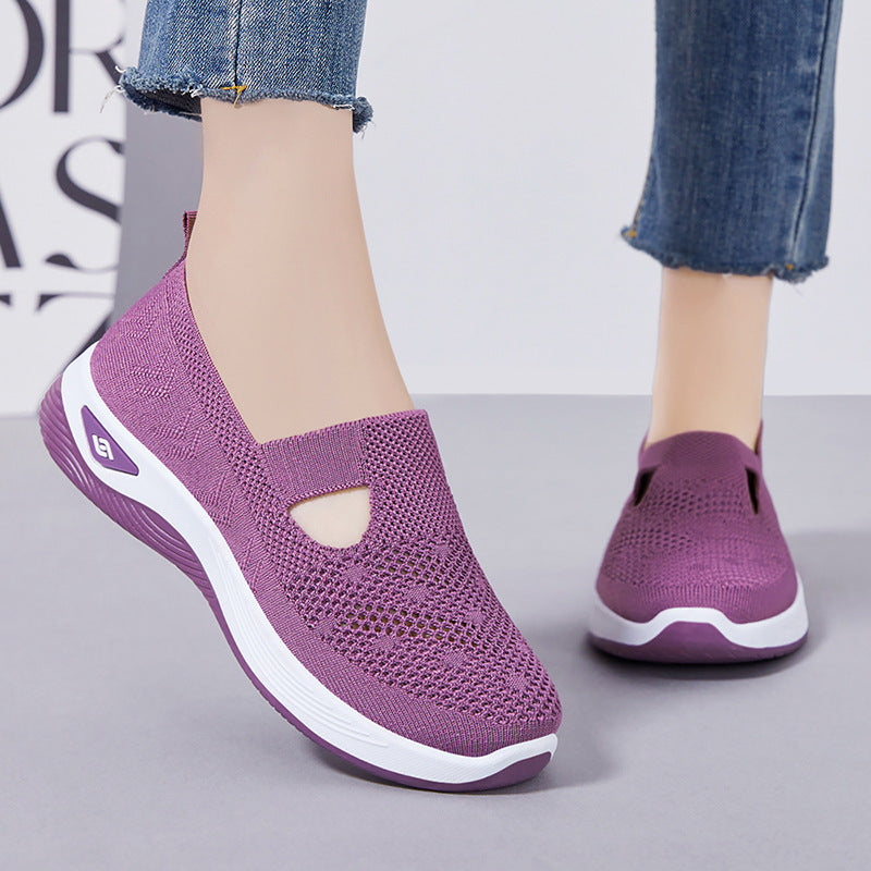Damen nan leichter gestrickter Slipper-Sneaker mit elastischem Mittelriemen und ergonomischer Memory-Komfortsohle Drune
