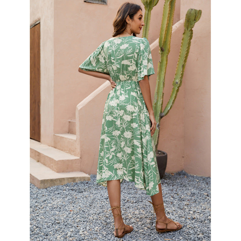Damen Sommerliches Midikleid mit verspielten Rüschendetails und V-Ausschnitt Drune