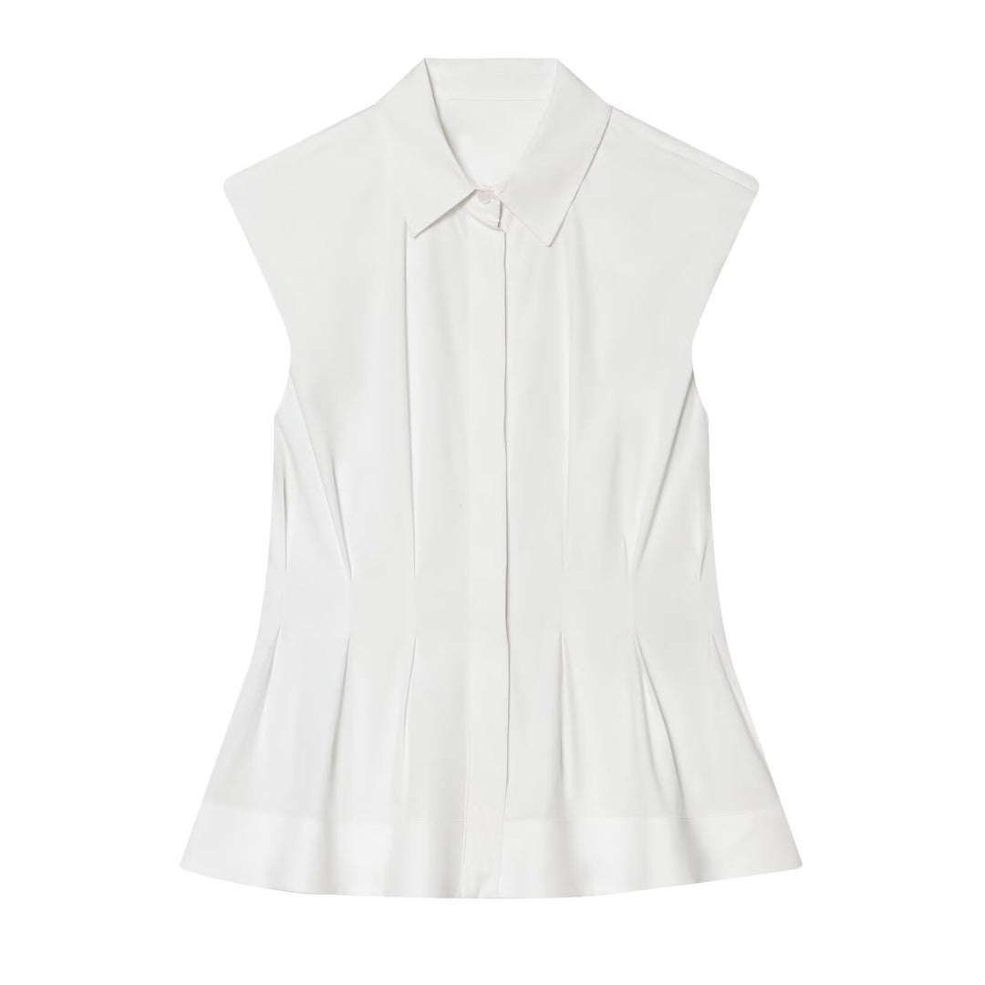 Damen ärmelloses Blusenshirt mit raffinierter Taillierung und elegantem Kragen Drune
