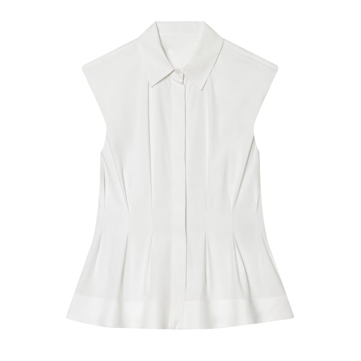 Damen ärmelloses Blusenshirt mit raffinierter Taillierung und elegantem Kragen Drune
