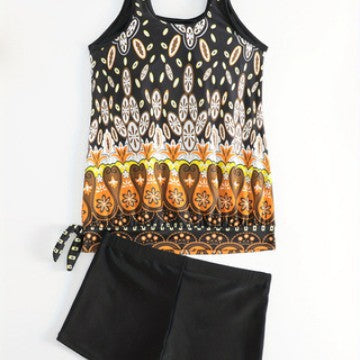 Damen Tankini-Set mit buntem Muster und bequemen Badeshorts Drune