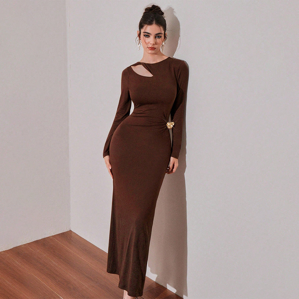 Damen Maxikleid mit asymmetrischem Ausschnitt und sexy Drapierung Drune
