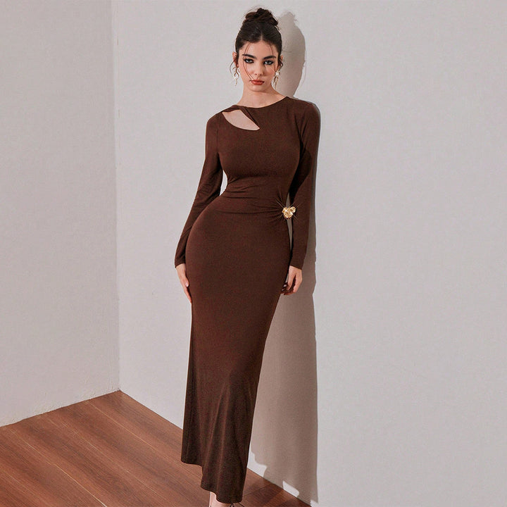 Damen Maxikleid mit asymmetrischem Ausschnitt und sexy Drapierung Drune