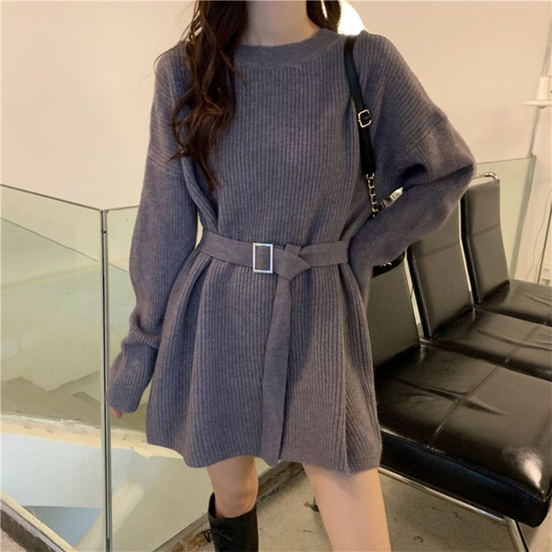 Damen Modischer Strickpullover mit Gürtel Drune