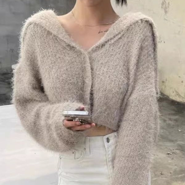 Damen lässiger Pullover mit tiefem V-Ausschnitt und strukturiertem Maschenmuster Drune