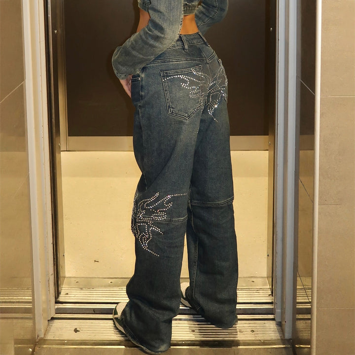 Damen Denim-Hose mit einzigartigen Strass-Applikationen Drune