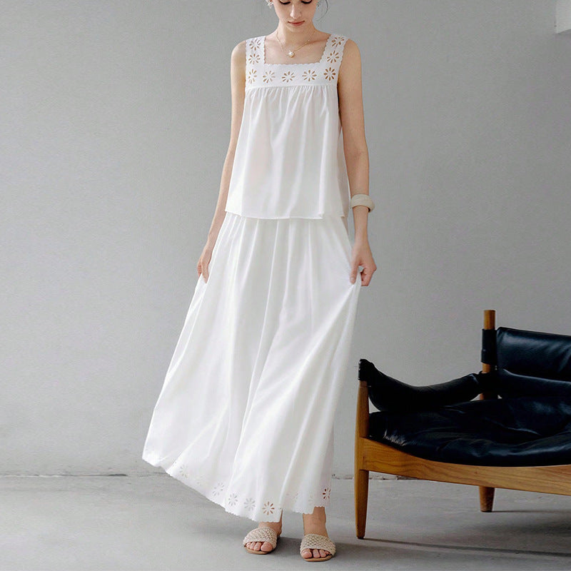 Damen luftiges Maxikleid mit Spitzenakzenten und verstellbaren Trägern Drune