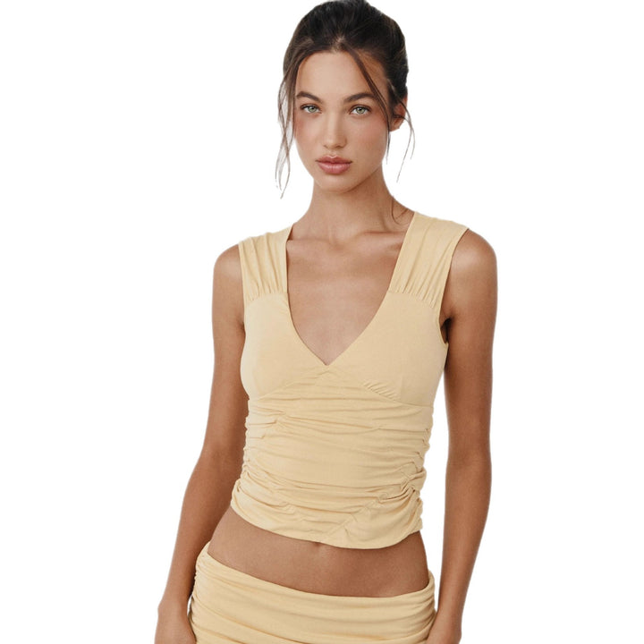 Damen Wickel-Top mit Raffungen Drune