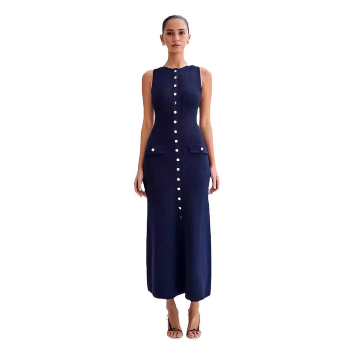 Damen Strick-Maxikleid mit durchgehendem Knopfverschluss Drune