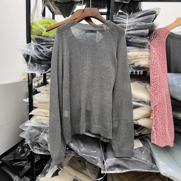 Damen lässiger Pullover mit Knopfdetails Drune