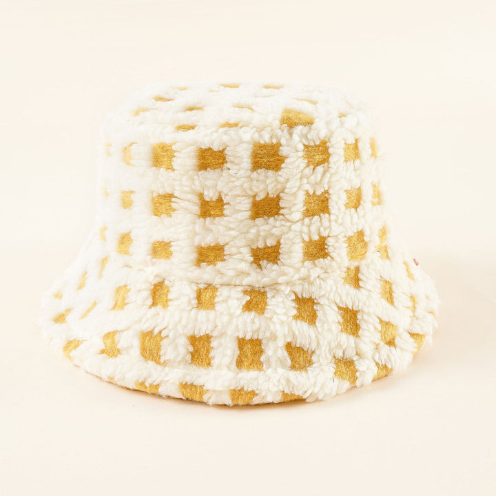 Damen Fleece-Bucket-Hut mit verspieltem Karomuster und weicher Struktur Drune
