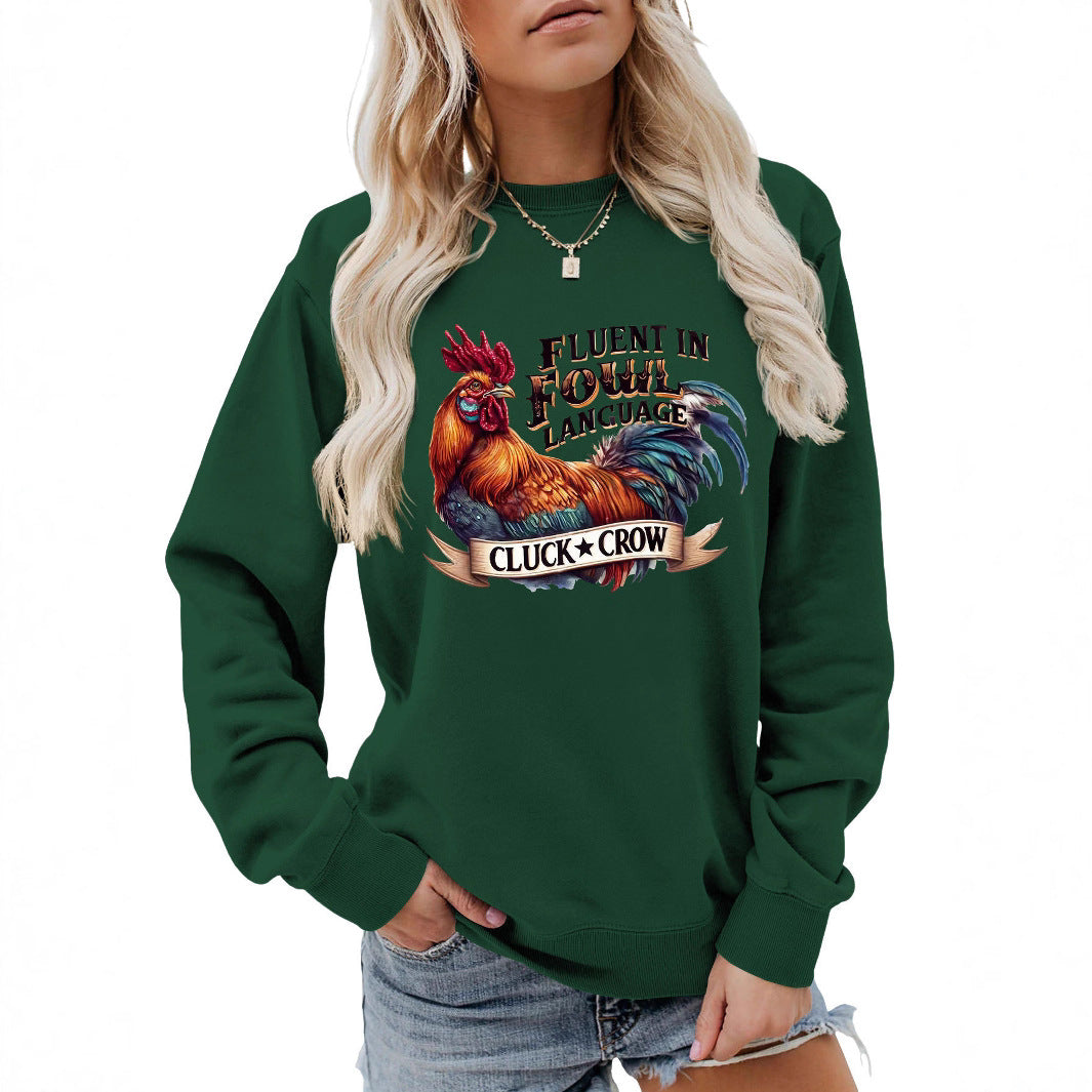 Damen Sweatshirt mit humorvollem Hühnermotiv und bequemer Passform Drune