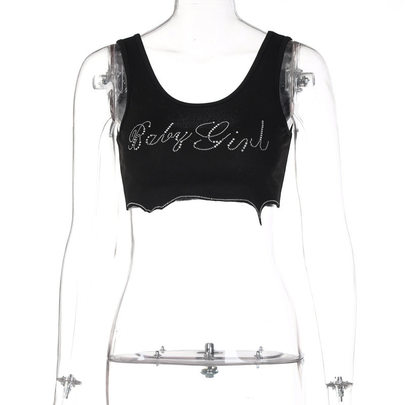 Damen Crop-Top mit glitzerndem Schriftzug und trendy Schnitt Drune