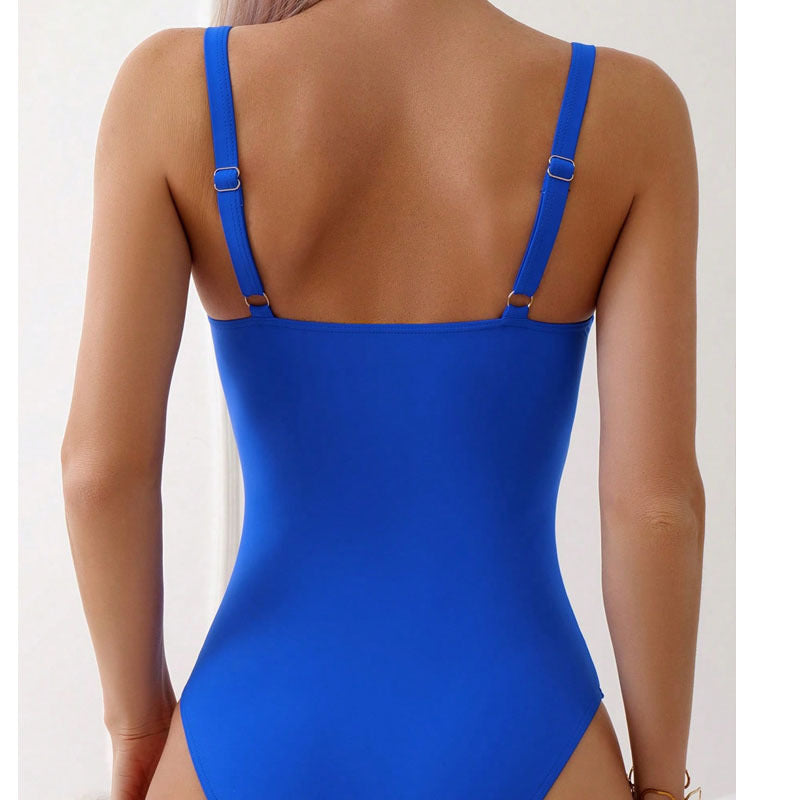 Damen Einteiler Badeanzug mit elegantem V-Ausschnitt und modischem Schmuckdetail Drune