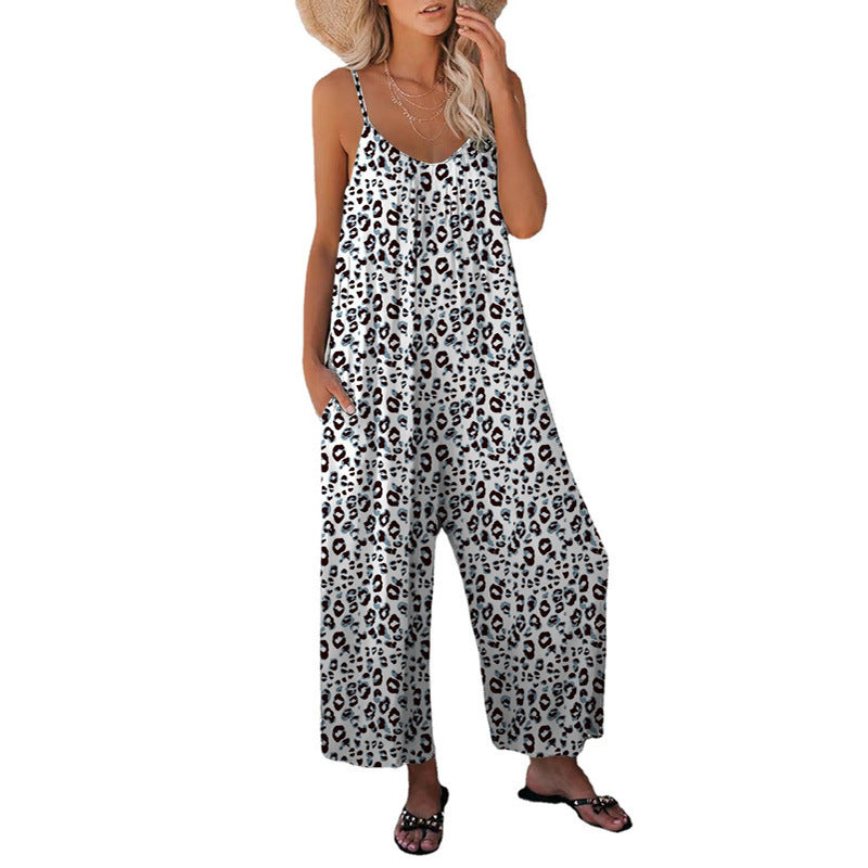 Drune | Leopard-Print-Tasche Lockerer Träger Einteiler Overall