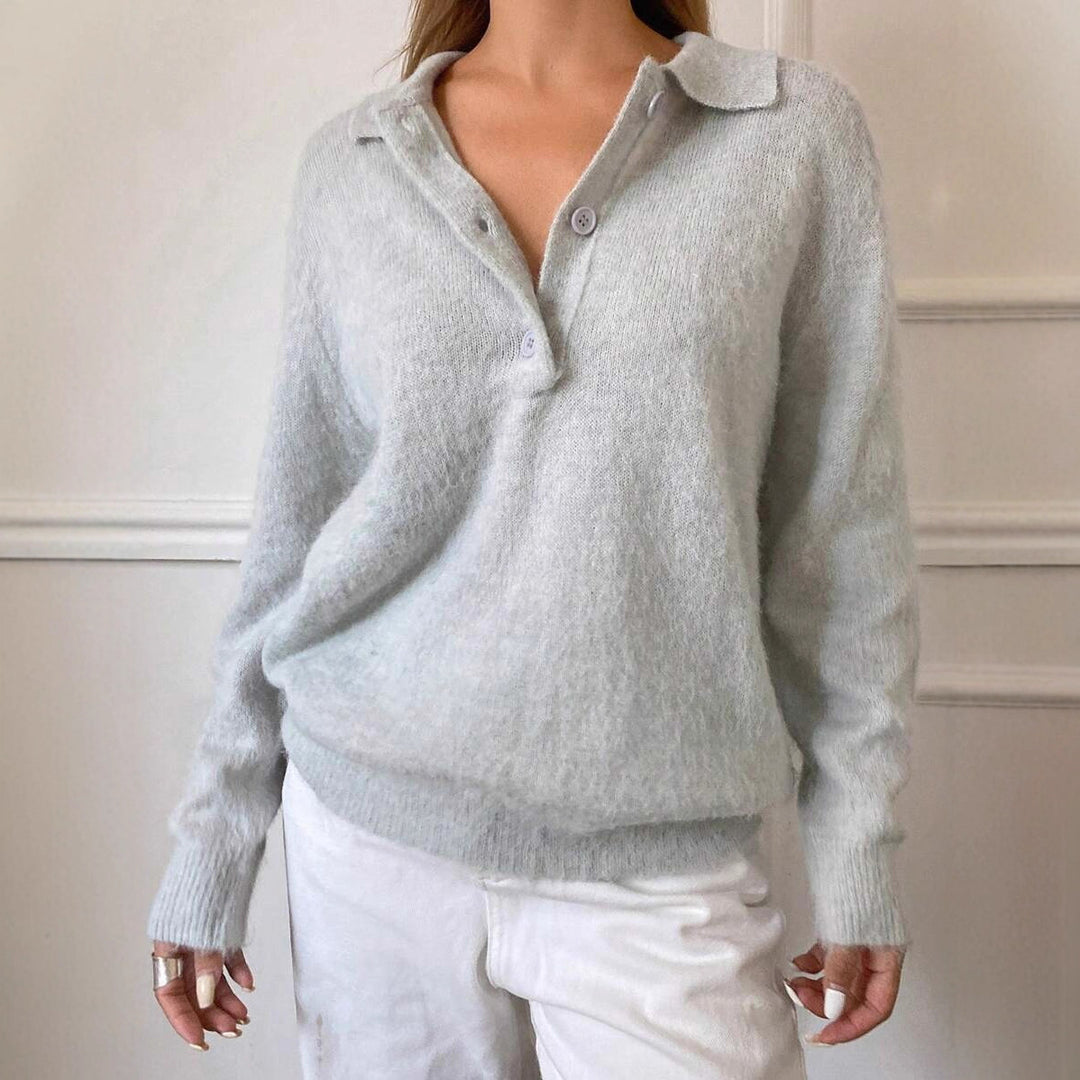 Damen Kuscheliger Strickpullover mit Knopfdetail Drune