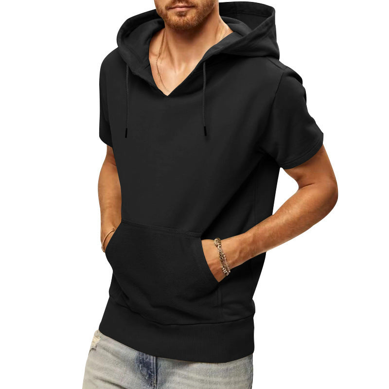 Herren lässiges Kapuzen-T-Shirt mit Fronttasche und modernem Schnitt Drune