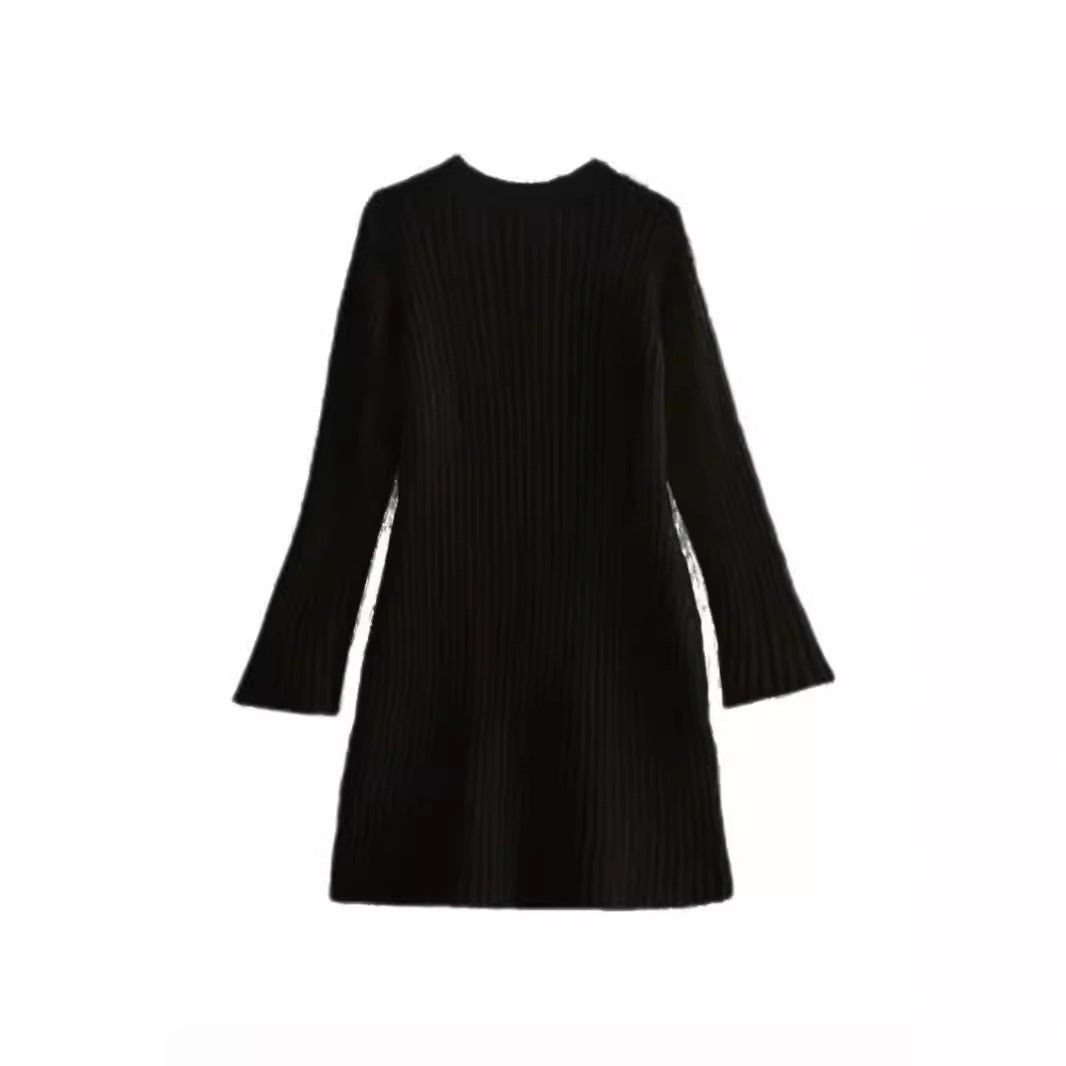 Damen Strickkleid mit modischem Rippenmuster und weit ausgestellten Ärmeln Drune